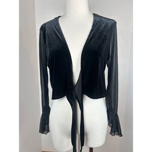 Vintage Y2K My Michelle Velvet Cropped Shrug Sheer Sleeve Black L Whimsigoth